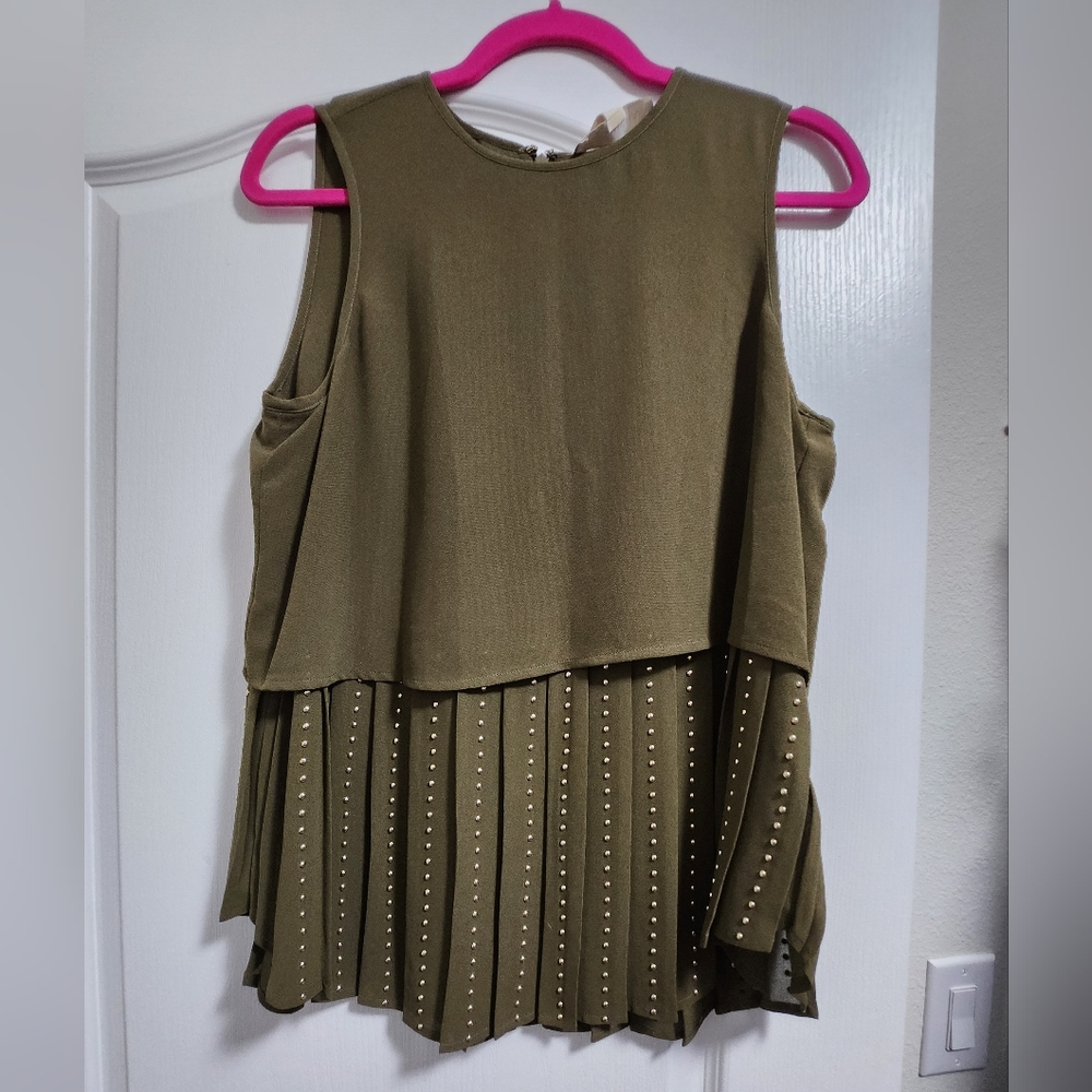 BRAND NEW army green Michael Kors beaded layered top, Medium